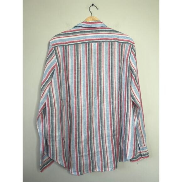 NEW Frank & Eileen Stripe Button Down Collared Linen Shirt Multi Color Size: M - Picture 6 of 7